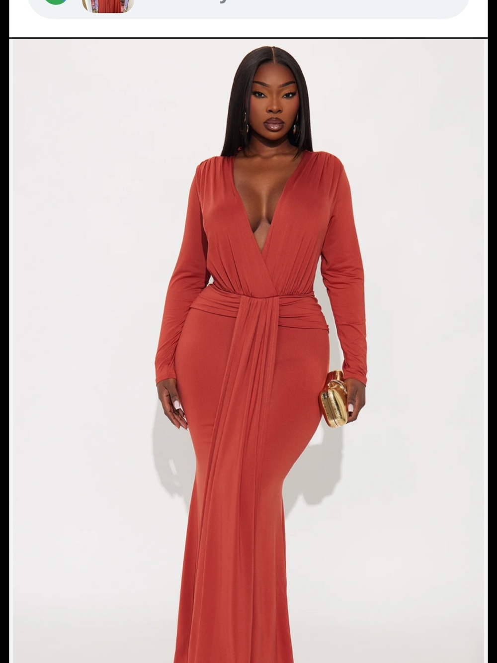 Fashion Nova Rust Long Sleeve Wrap Maxi Dress